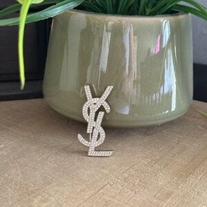 Crystal Monogram Brooch Pin | Silver Tone Rhinestone Statement